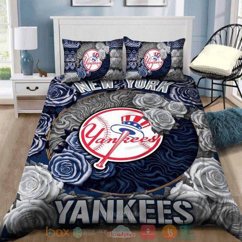 New_York_Yankees_MLB_grey_blue_rose_Bedding_Set