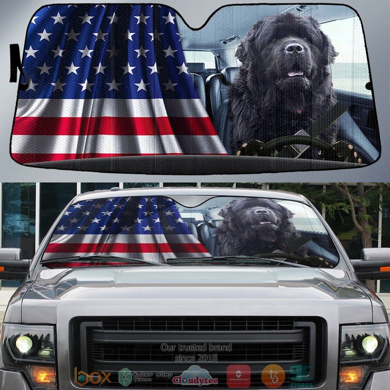 Newfoundland_And_American_Flag_Independent_Day_Car_Sunshade