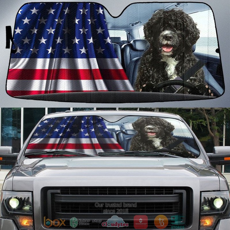Portuguese_Water_American_Flag_Independent_Day_Car_Sunshade