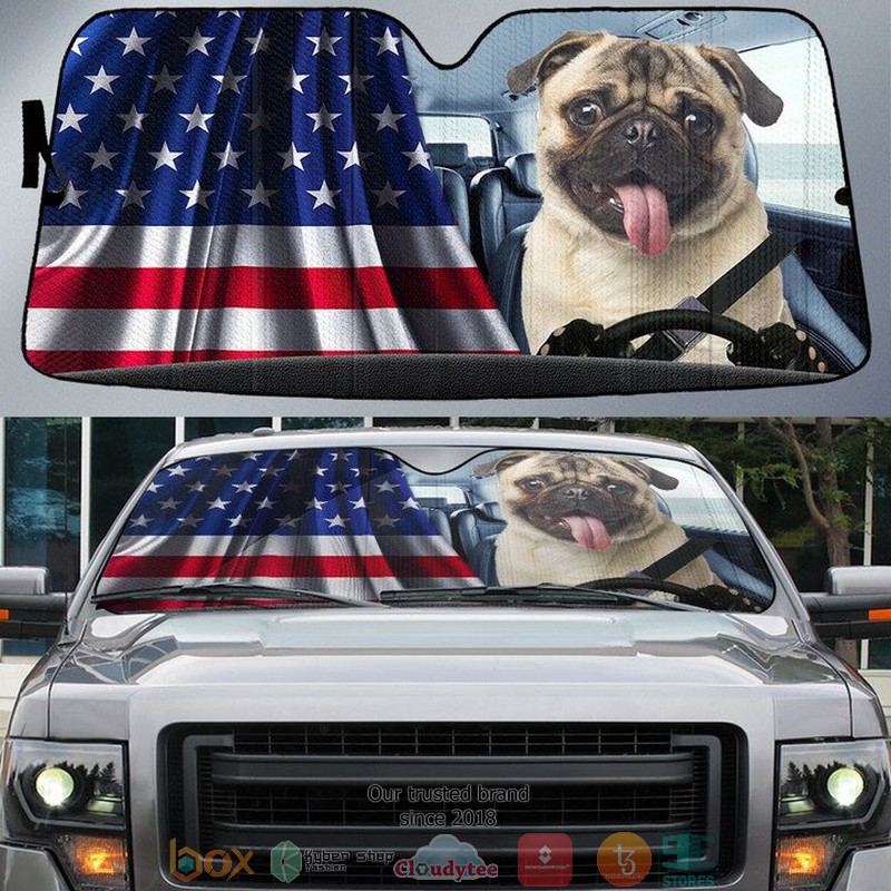 Pug_And_American_Flag_Independent_Day_Car_Sunshade
