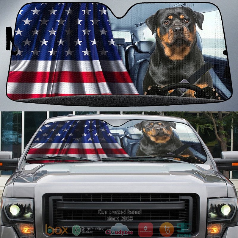 Rottweiler_And_American_Flag_Independent_Day_Car_Sunshade