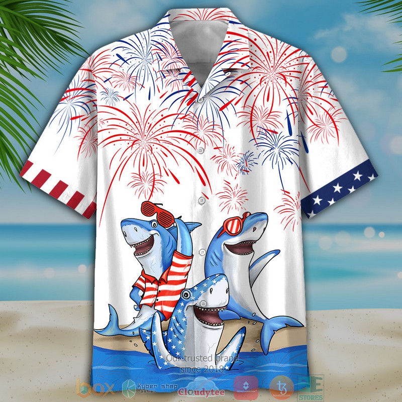 Shark_Independece_day_Hawaiian_Shirt_Shorts