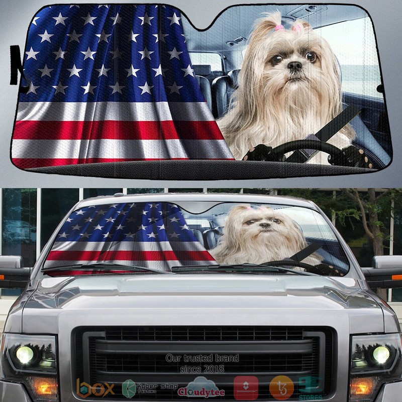 Shih_Tzu_And_American_Flag_Independent_Day_Car_Sunshade
