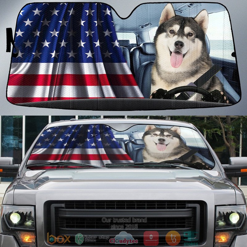 Siberian_Husky_And_American_Flag_Independent_Day_Car_Sunshade