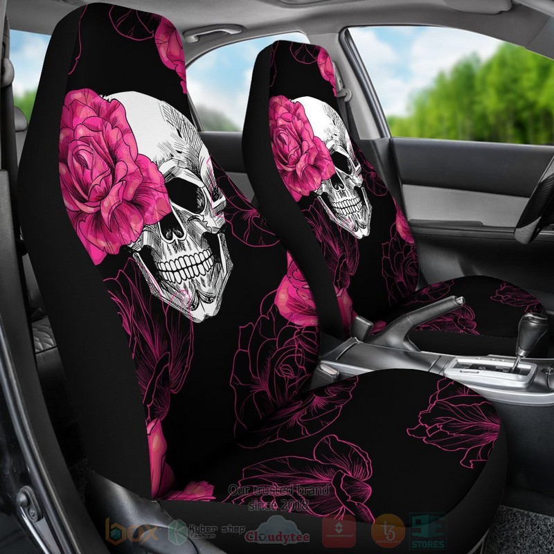 Skull_Pink_Flowers_Car_Seat_Cover