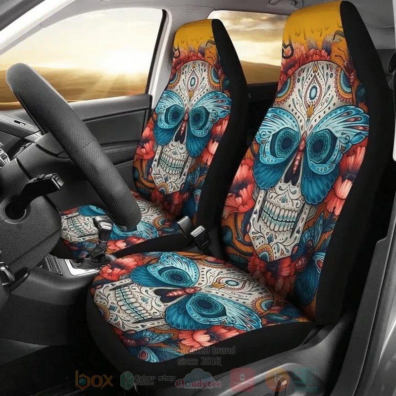 Sugar_Skull_and_Blue_Butterfly_Car_Seat_Cover