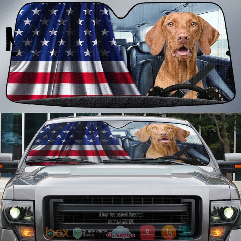Vizsla_And_American_Flag_Independent_Day_Car_Sunshade