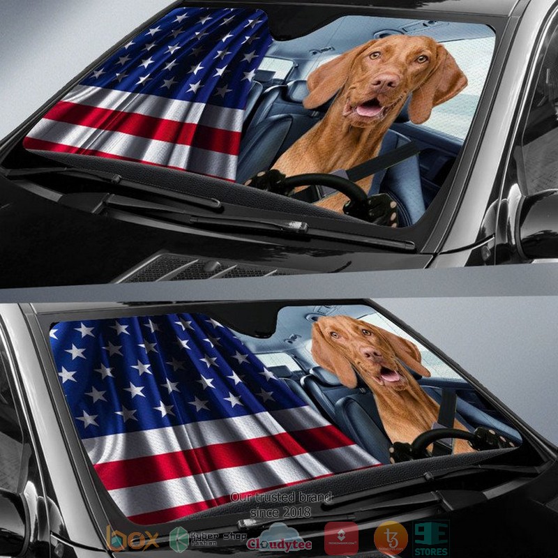 Vizsla_And_American_Flag_Independent_Day_Car_Sunshade_1