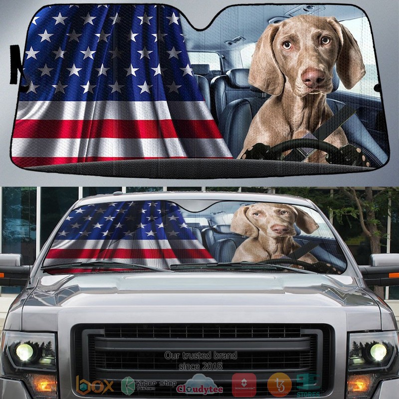 Weimaraner_And_American_Flag_Independent_Day_Car_Sunshade