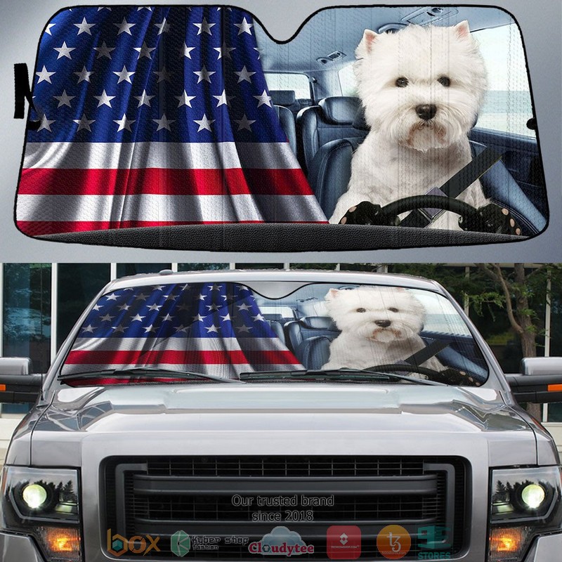 West_Highland_White_Terrier_And_American_Flag_Independent_Day_Car_Sunshade