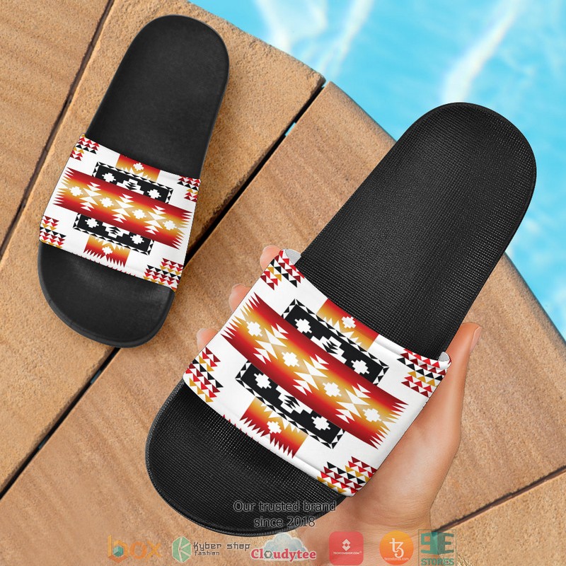 White_Tribes_Pattern_Native_American_Slide_Sandals