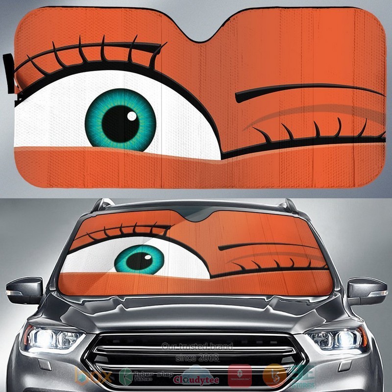 Winking_Eyelashes_Cartoon_Eyes_Orange_Car_Sunshade