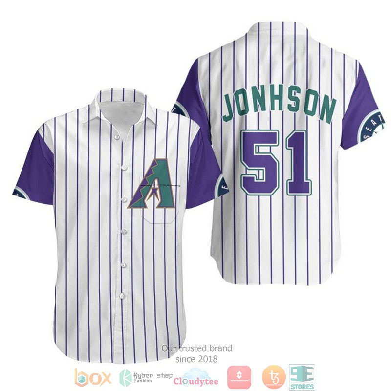 Arizona_Diamondbacks_Randy_Johnson_51_2020_Mlb_White_Purple_Jersey_Inspired_Hawaiian_Shirt