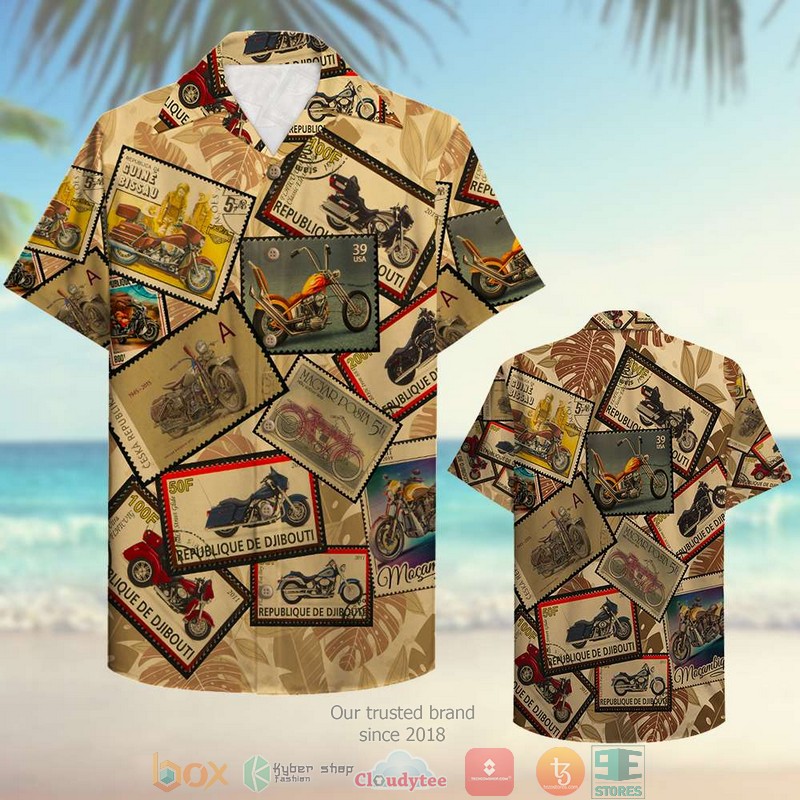 Biker_Vintage_Motorcycle_Postage_Stamps_Pattern_Hawaiian_Shirt_1