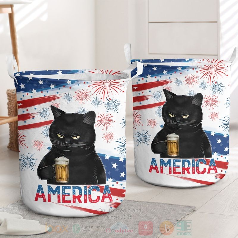 Black_Cat_Drink_Beer_America_Independence_Day_Laundry_Basket