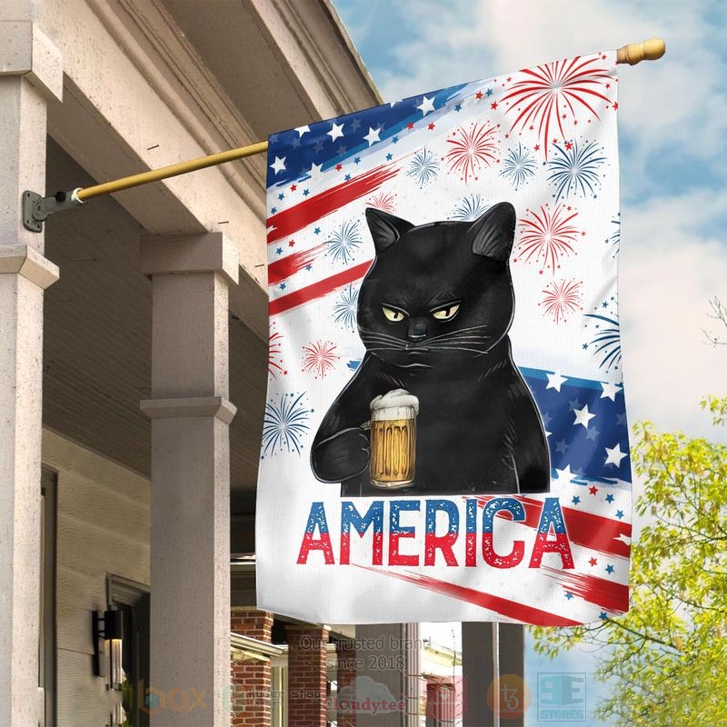 Black_Cat_Drinking_Beer_America_Independence_Day_Flag_1