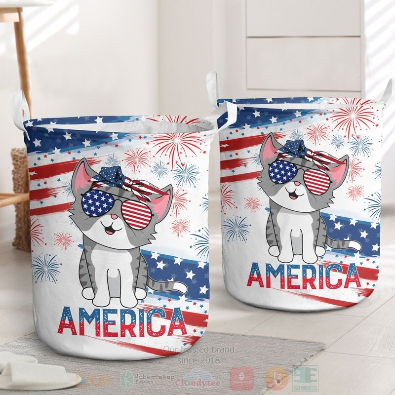 Cat_Cute_America_Independence_Day_Laundry_Basket