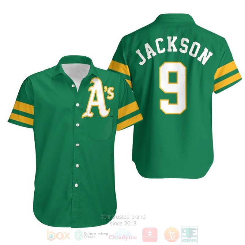 MLB_Oakland_Athletics_Reggie_Jackson_9_2020_Green_Hawaiian_Shirt