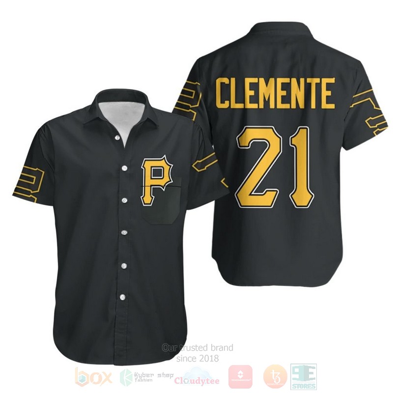 MLB_Pittsburgh_Pirates_Roberto_Clemente_21_2020_Black_Hawaiian_Shirt