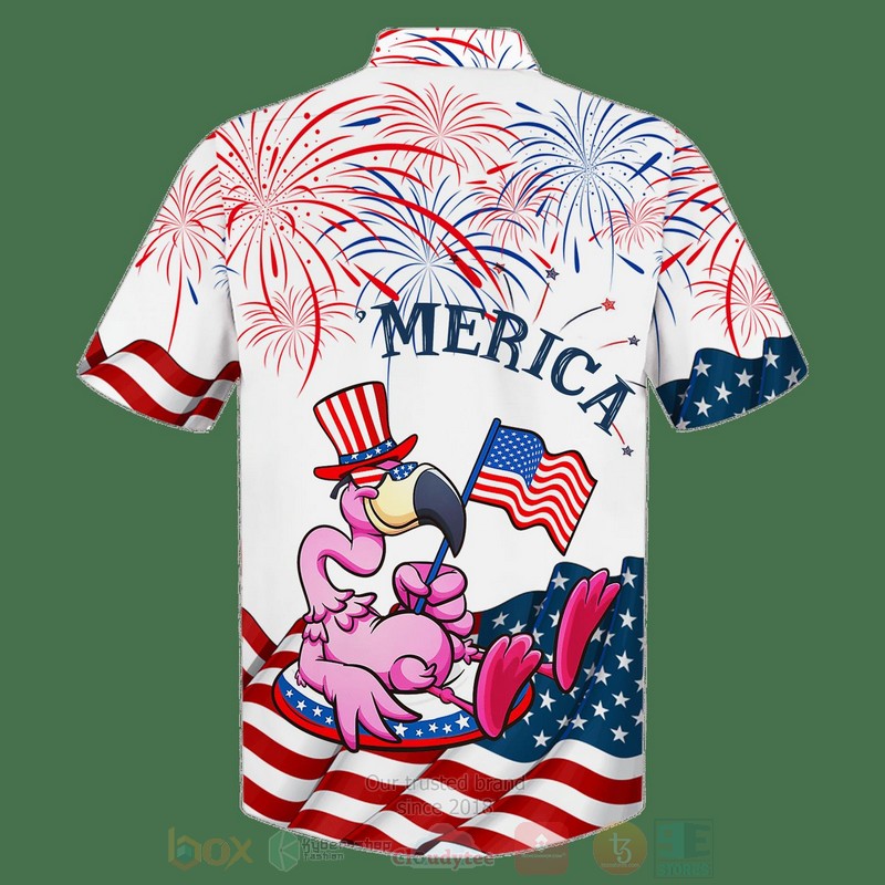 Merica_US_Flag_Flamingo_White_Hawaiian_Shirt_Short_1