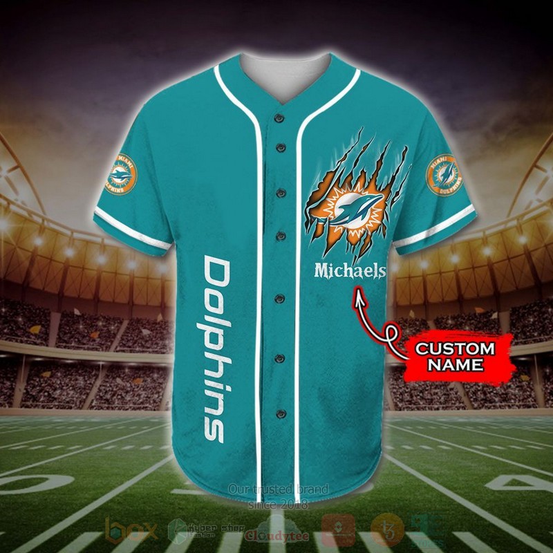 Miami_Dolphins_Mascot_NFL_Custom_Name_Baseball_Jersey_1