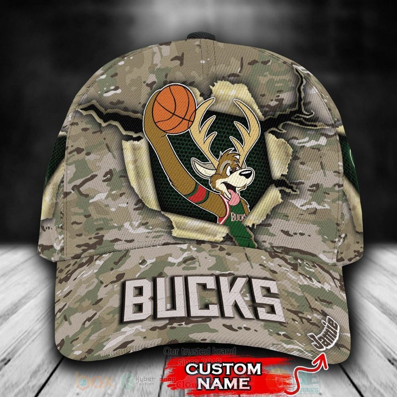 Milwaukee_Bucks_Camo_Mascot_NBA_Custom_Name_Cap