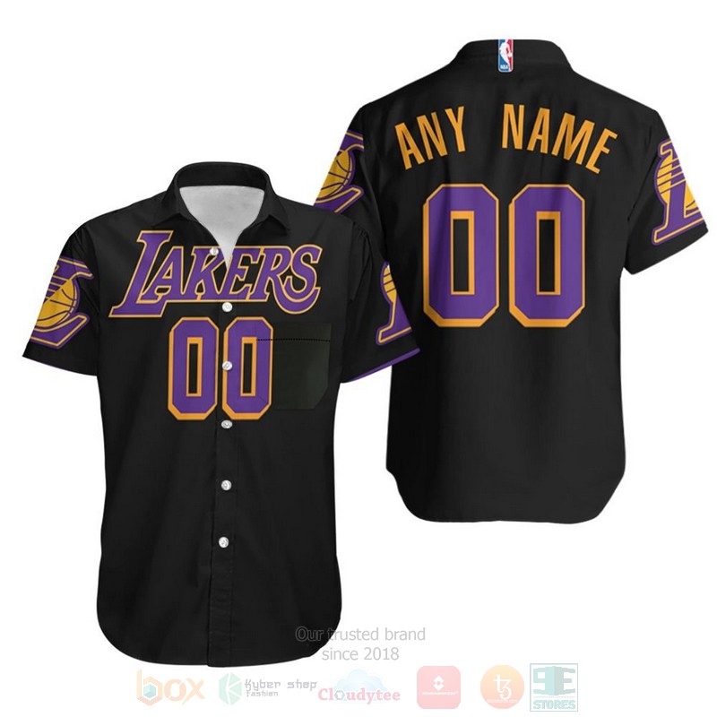NBA_Personalized_Los_Angeles_Lakers_2020-21_Earned_Black_Hawaiian_Shirt