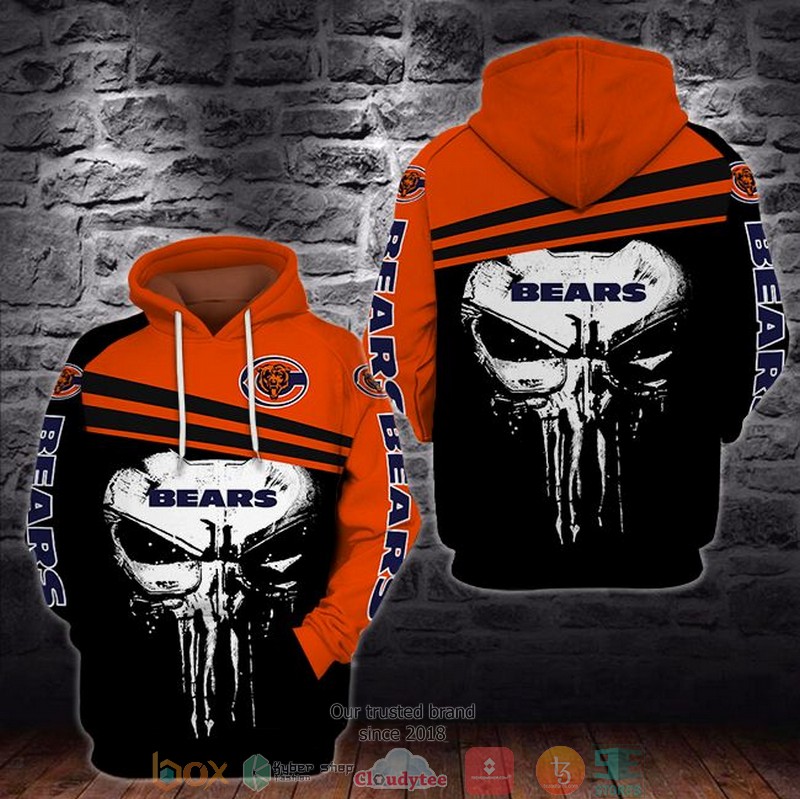 NFL_Chicago_Bears_Black_Orange_Punisher_Skull_3d_hoodie
