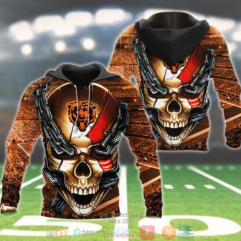 NFL_Chicago_Bears_Skull_chain_silver_3d_hoodie