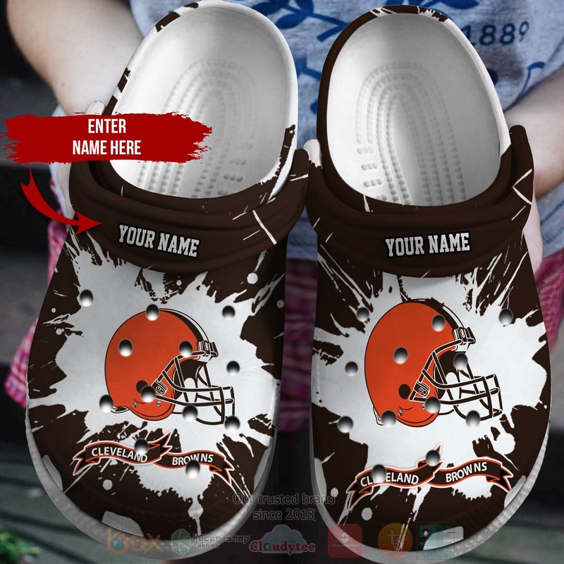 NFL_Cleveland_Browns_Custom_Name_Dark_Brown-White_Crocband_Crocs_Clog_Shoes