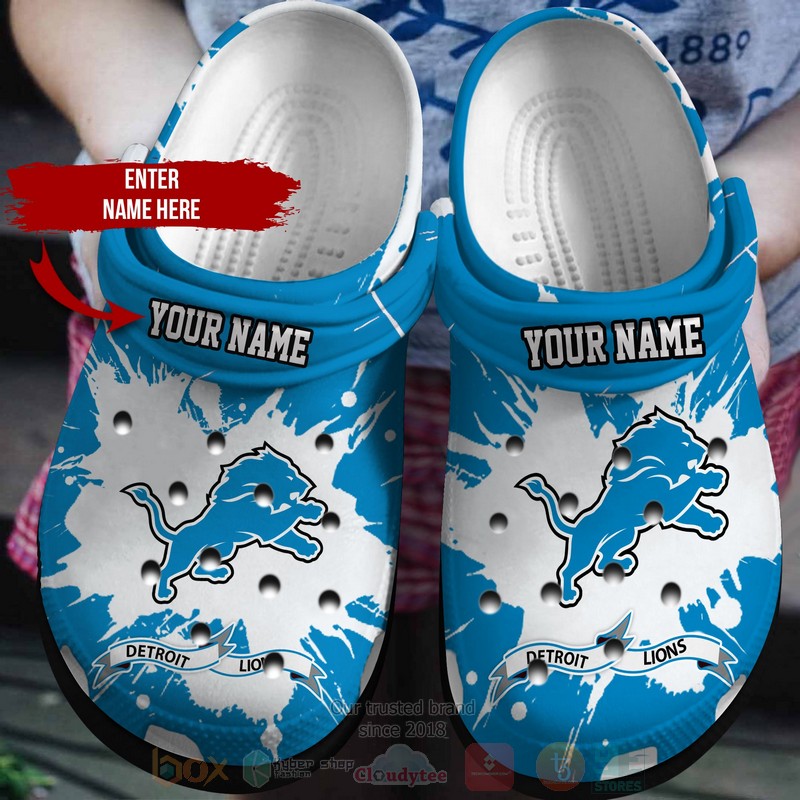 NFL_Detroit_Lions_Custom_Name_Blue_Pattern_Crocband_Crocs_Clog_Shoes