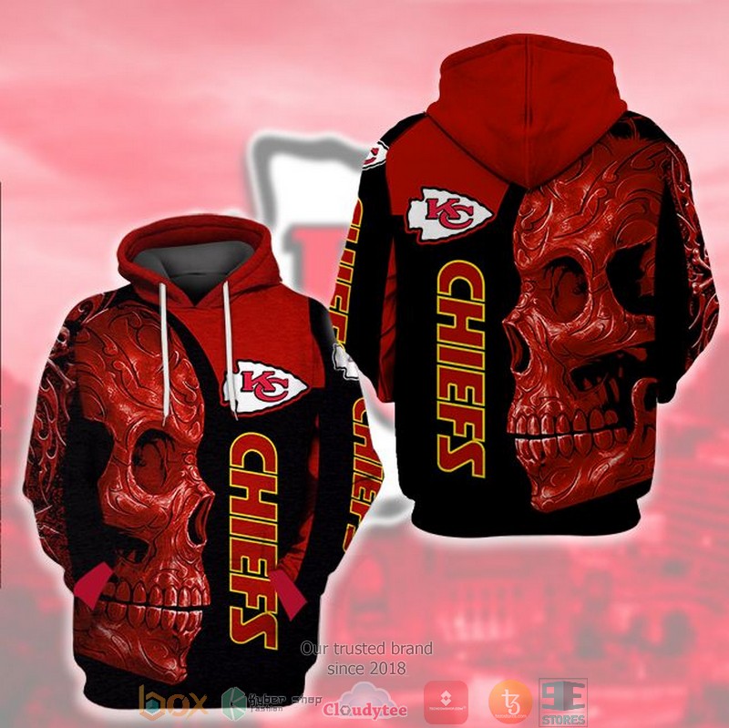 NFL_Kansas_City_Chiefs_Skull_black_red_3D_Hoodie