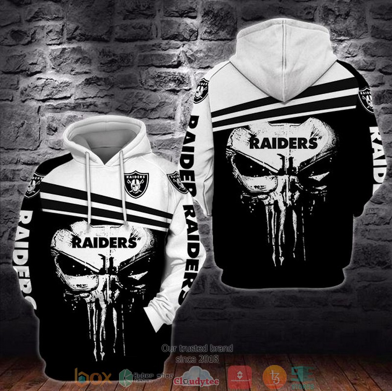 NFL_Las_Vegas_Raiders_Black_and_White_Punisher_Skull_3d_hoodie