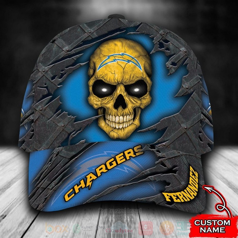NFL_Los_Angeles_Chargers_Skull_Custom_Name_Grey_Cap
