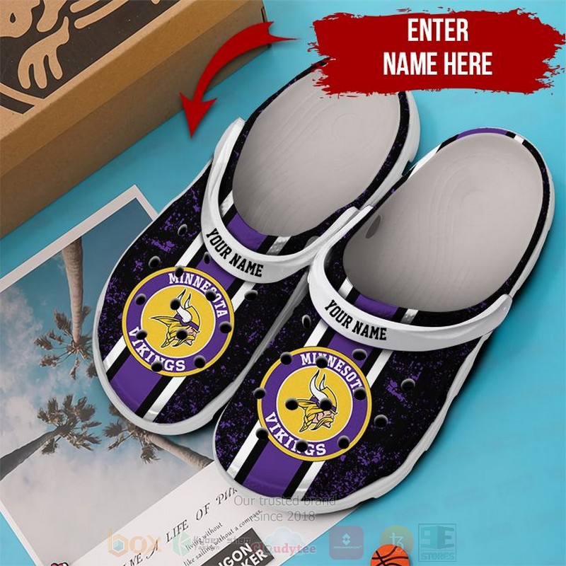 NFL_Minnesota_Vikings_Custom_Name_Purple-Black_Crocband_Crocs_Clog_Shoes