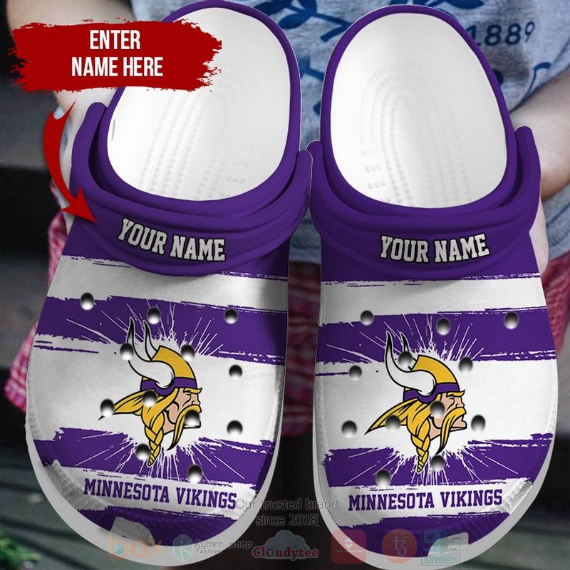 NFL_Minnesota_Vikings_Custom_Name_White-Purple_Crocband_Crocs_Clog_Shoes