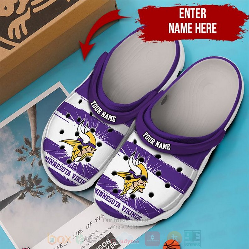 NFL_Minnesota_Vikings_Custom_Name_White-Purple_Crocband_Crocs_Clog_Shoes_1