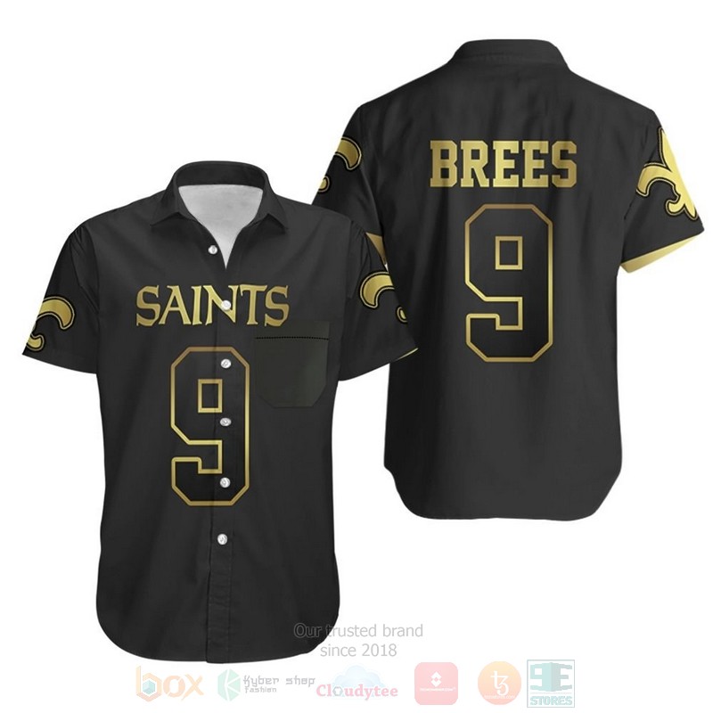 NFL_New_Orleans_Saints_9_Drew_Brees_Black_Golden_Hawaiian_Shirt