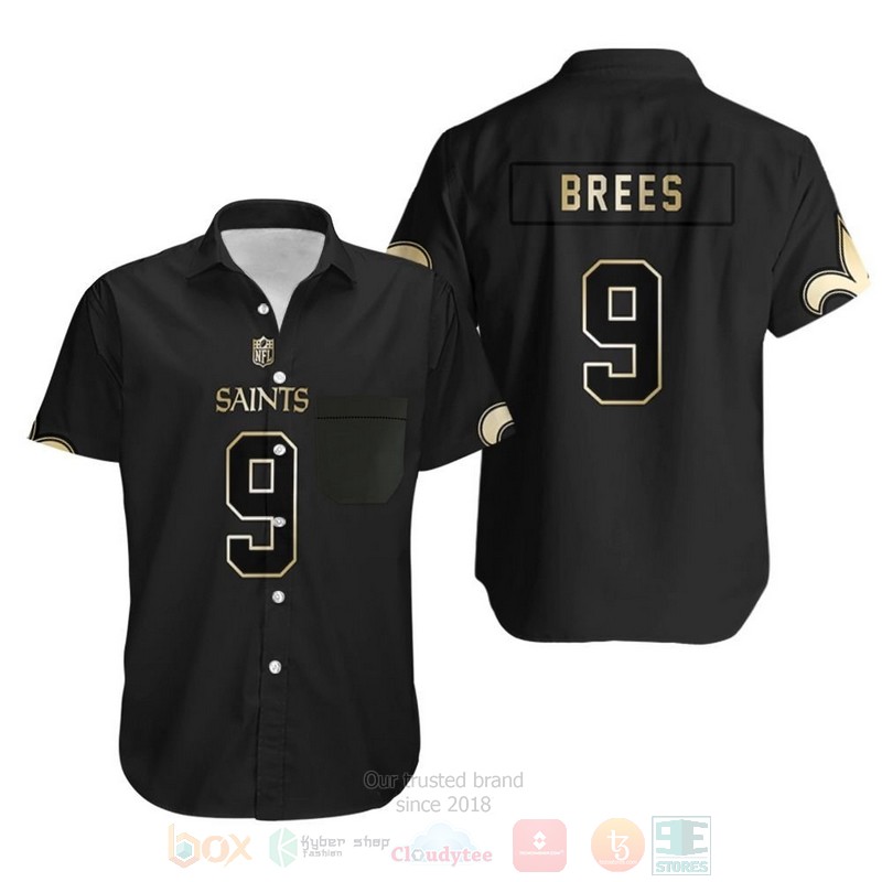 NFL_New_Orleans_Saints_9_Drew_Brees_Black_Golden_Mens_Hawaiian_Shirt
