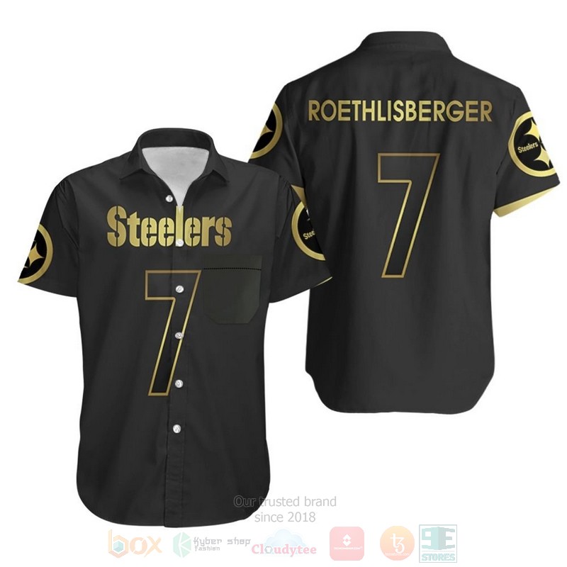 NFL_Pittsburgh_Steelers_7_Ben_Roethlisberger_Black_Golden_Hawaiian_Shirt