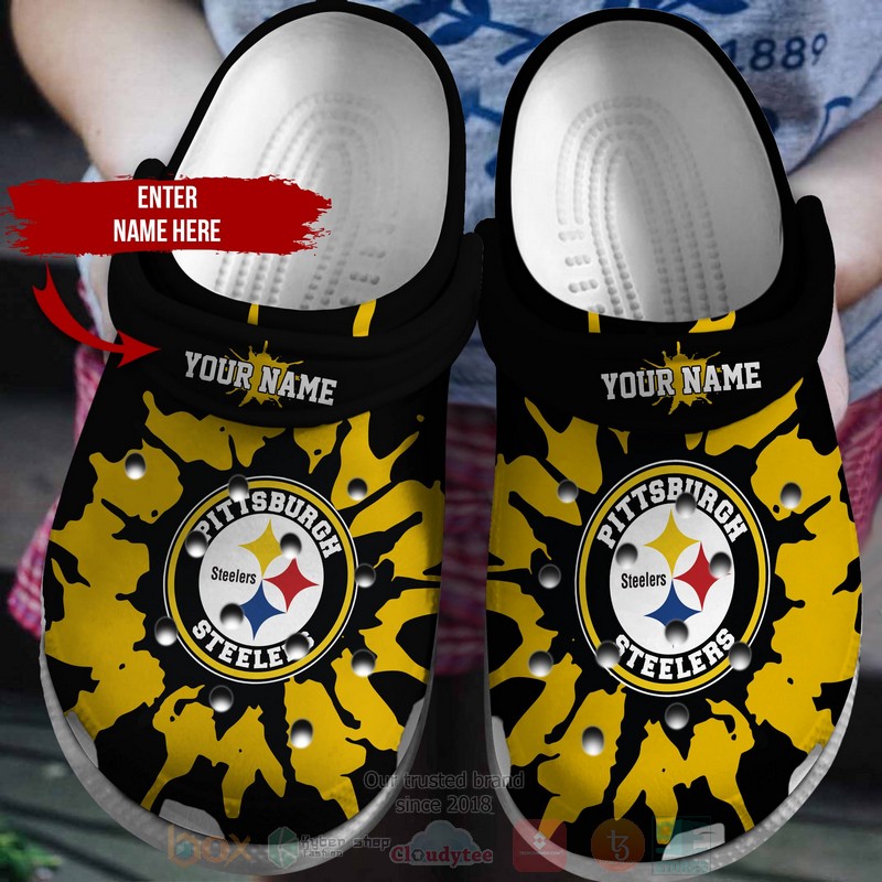 NFL_Pittsburgh_Steelers_Custom_Name_Black_Pattern_Crocband_Crocs_Clog_Shoes