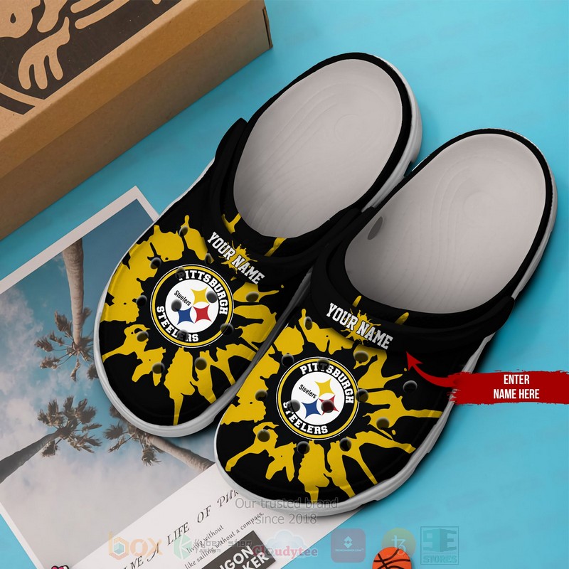 NFL_Pittsburgh_Steelers_Custom_Name_Black_Pattern_Crocband_Crocs_Clog_Shoes_1