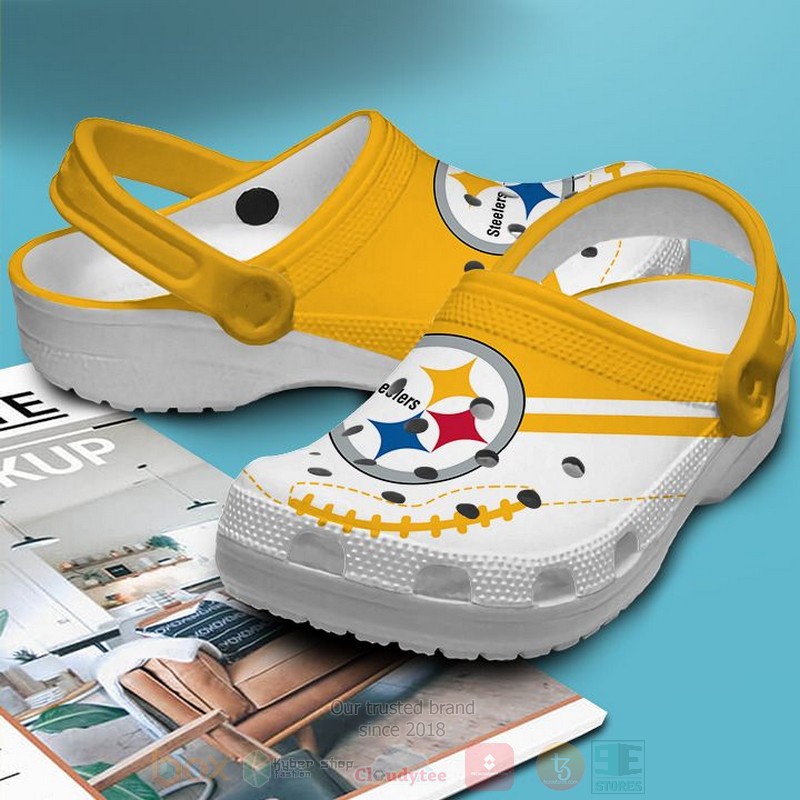 NFL_Pittsburgh_Steelers_Custom_Name_White-Yellow_Crocband_Crocs_Clog_Shoes_1