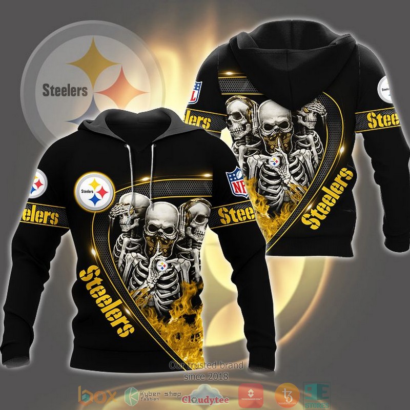 NFL_Pittsburgh_Steelers_Human_skeleton_Flame_Black_3d_Hoodie
