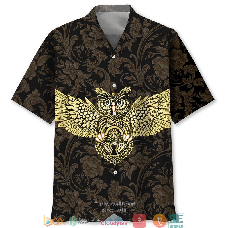 Owl_Golden_Pattern_Hawaiian_Shirt