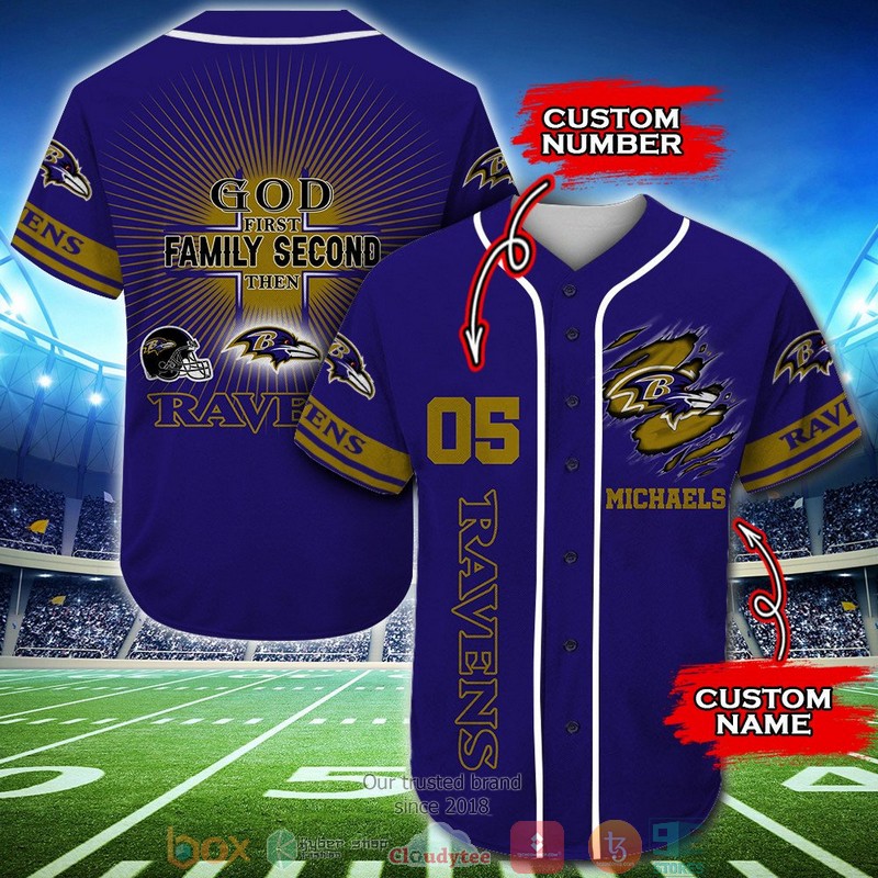 Personalized_Baltimore_Ravens_NFL_God_First_Family_Second_then_Baseball_Jersey_Shirt