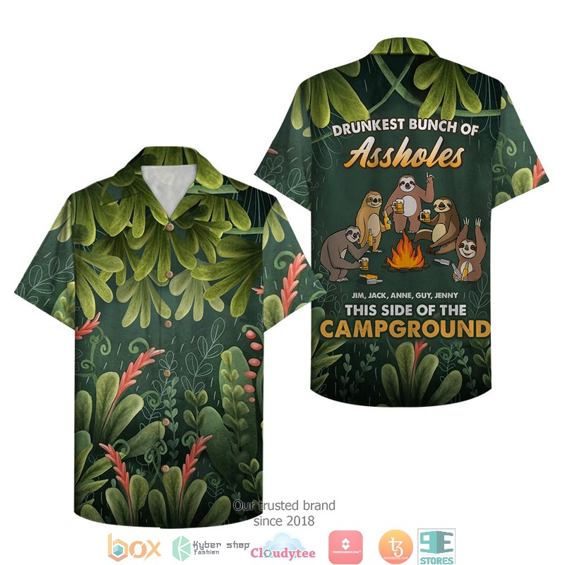 Personalized_Camping_Sloth_Drunkest_Bunch_Of_Assholes_Hawaiian_shirt