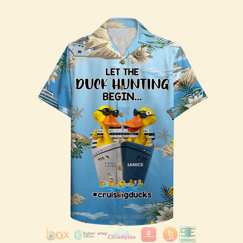 Personalized_Cruising_Duck_Couple_Let_The_Duck_Hunting_Begin_Floral_Pattern_Hawaiian_Shirt
