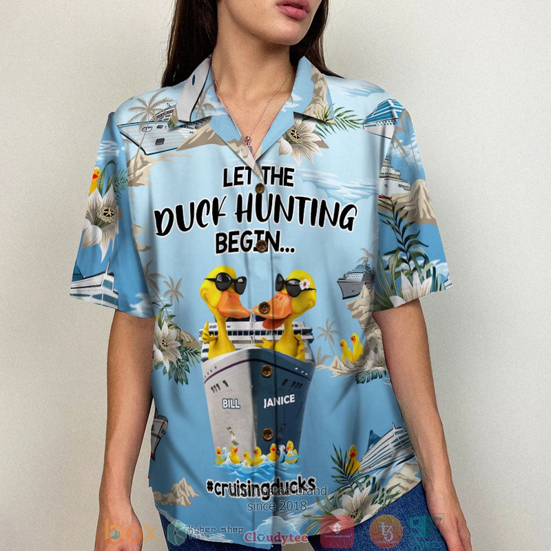 Personalized_Cruising_Duck_Couple_Let_The_Duck_Hunting_Begin_Floral_Pattern_Hawaiian_Shirt_1