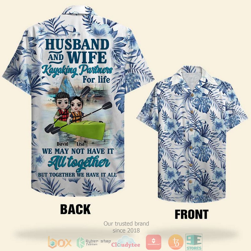 Personalized_Kayaking_Couple_Husband_And_Wife_Kayaking_Partners_For_Life_Floral_Pattern_Hawaiian_Shirt
